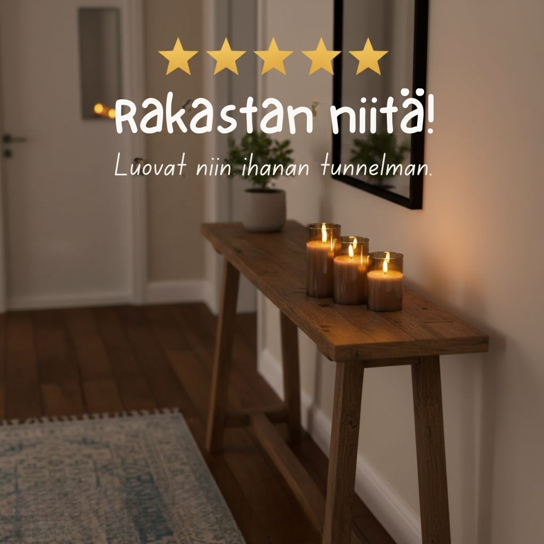 Flamerick-blokkikynttilät – Kaukosäätimellä ja ajastimella. 2 VUODEN TAKUU