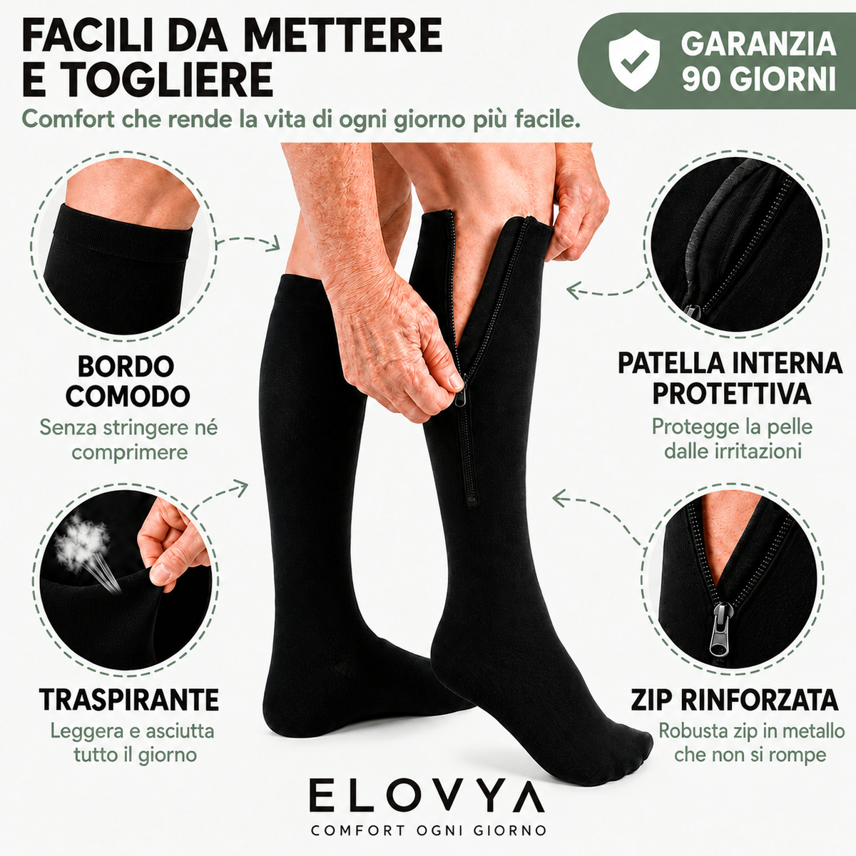 Elovya Calze a Compressione con Zip