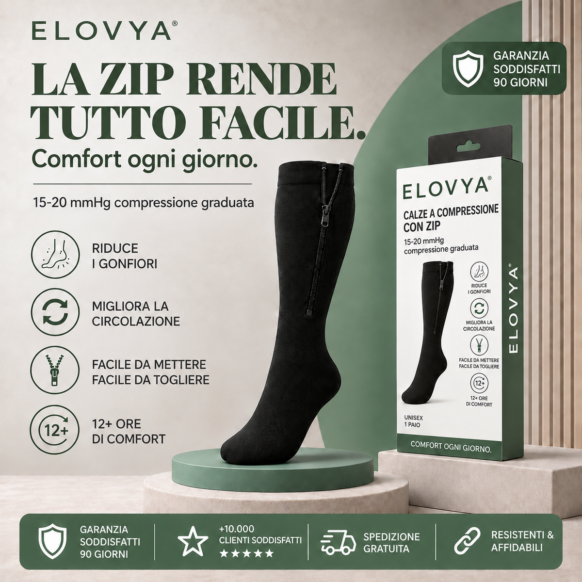 Elovya Calze a Compressione con Zip