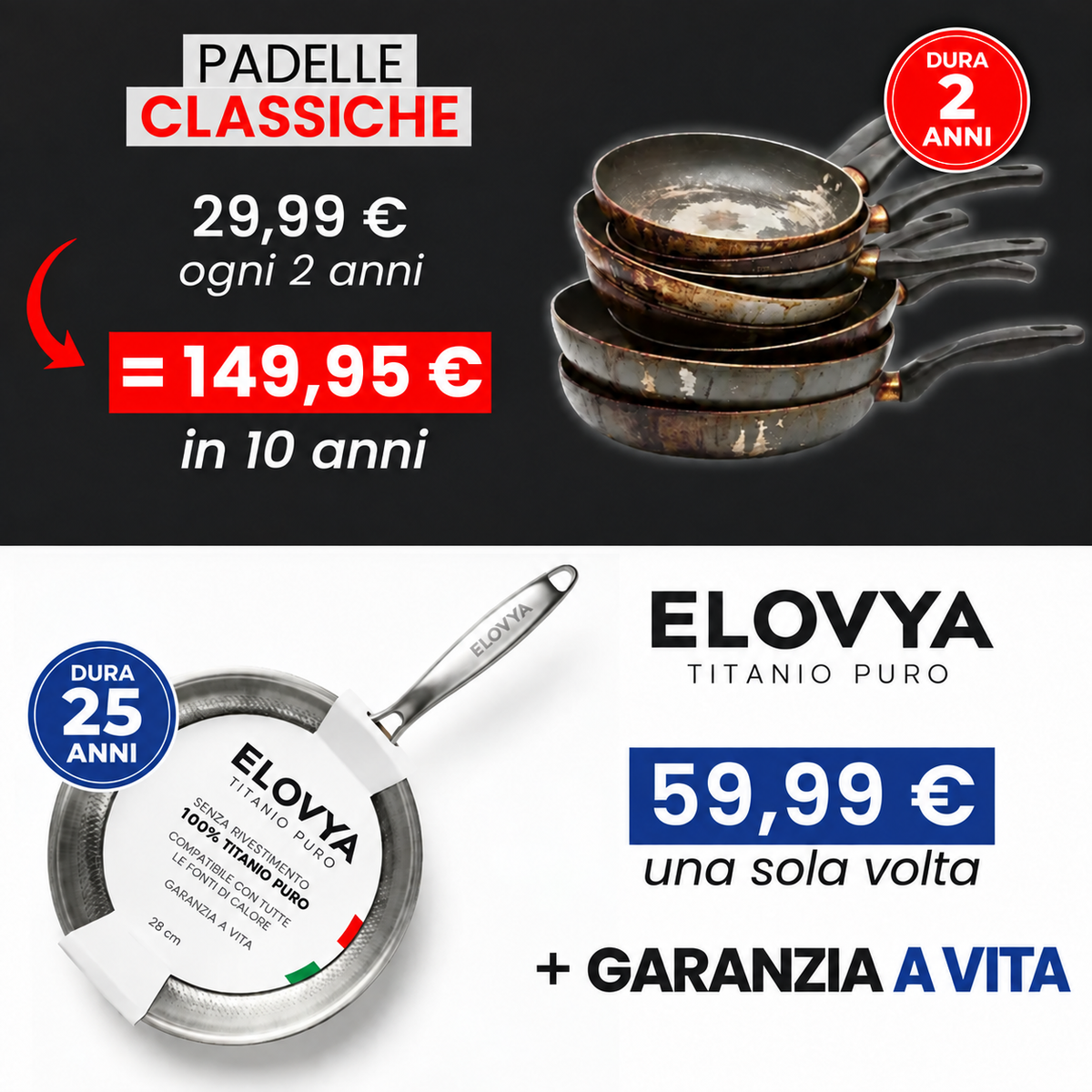 Padella Elovya in titanio al 100% per una cucina senza sostanze tossiche
